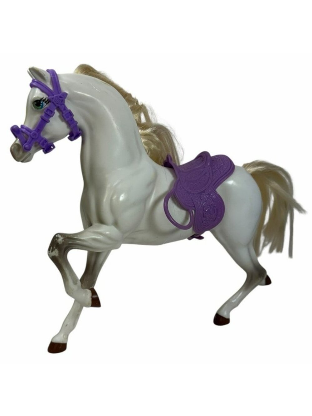 Vintage 1999 Barbie Brushable Beauties Horse Willow White Purple Saddle Bridle